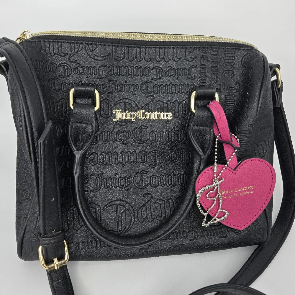 Juicy‎ Couture Speedy Satchel Crossbody Black Embossed bag Pink Heart